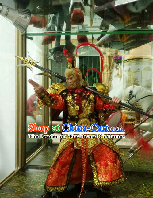 Ancient Chinese Sun Wukong Costume National Costumes and Headpieces Complete Set for Men