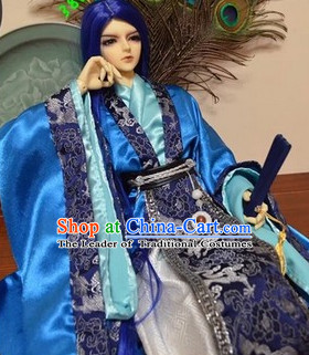 Blue Ancient Chinese Prince Clothing Han Fu National Costumes Complete Set for Men