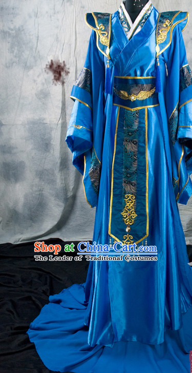 Chinese Classical Imperial Emperor Royal Hanfu Han Fu Clothes and Hairpieces Complete Set for Men