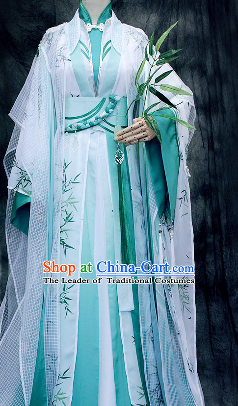 Ancient Chinese Embroidered Bamboo Hanfu Han Fu Clothes Complete Set for Men