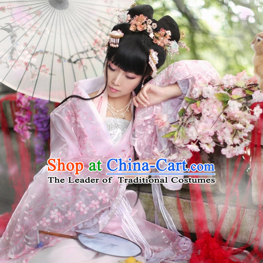 Top Chinese Ancient Costumes Theater and Reenactment Costumes and Headgear Complete Set for Women