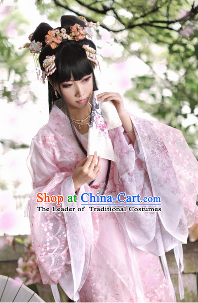 Top Chinese Ancient Costumes Theater and Reenactment Costumes and Headgear Complete Set for Women