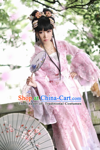 Top Chinese Ancient Costumes Theater and Reenactment Costumes and Headgear Complete Set for Women