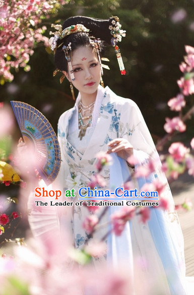 Top Chinese Ancient Costumes Theater and Reenactment Costumes and Headgear Complete Set for Women