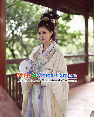 Top Chinese Ancient Costumes Theater and Reenactment Costumes and Headgear Complete Set for Women