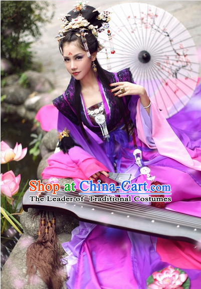 Top Purple Chinese Ancient Princess Hanfu Costumes Theater and Reenactment Costumes and Headgear Complete Set for Women