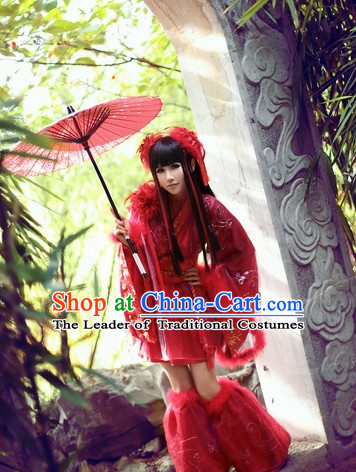 Top Red Chinese Princess Cos Hanfu Costumes Theater and Reenactment Costumes and Headgear Complete Set for Women