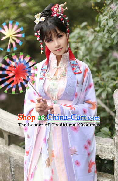 Top Chinese Ancient Costumes Theater and Reenactment Costumes and Headgear Complete Set for Women