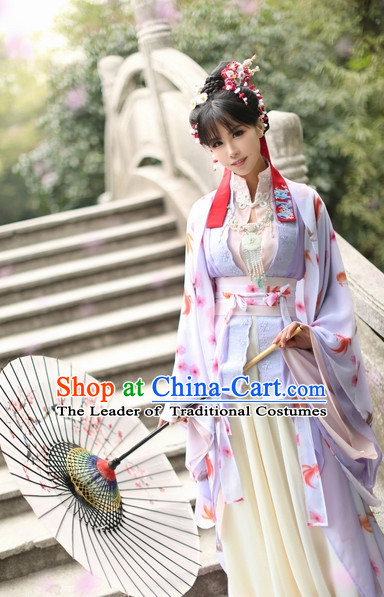 Top Chinese Ancient Costumes Theater and Reenactment Costumes and Headgear Complete Set for Women