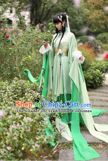 Top Chinese Ancient Costumes Theater and Reenactment Costumes and Headgear Complete Set for Women