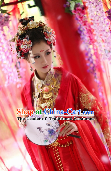 Top Chinese Ancient Costumes Theater and Reenactment Costumes and Headgear Complete Set for Women