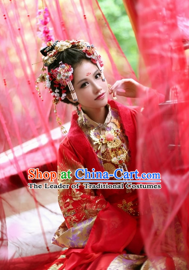 Top Chinese Ancient Costumes Theater and Reenactment Costumes and Headgear Complete Set for Women