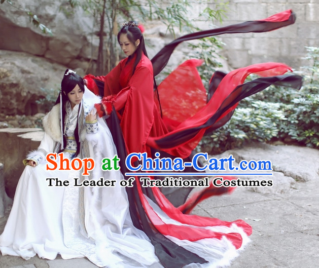Top Chinese Beauty Swordswoman Costumes Theater and Reenactment Costumes and Headgear Complete Set for Women