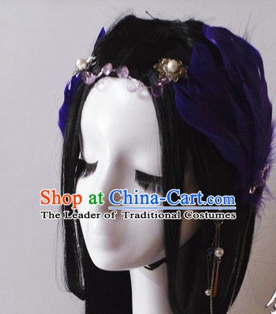 Chinese Classical Feather Hair Headwear Crowns Hats Headpiece Hair Accessories Jewelry Set