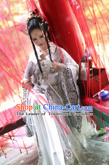 Top Chinese Ancient Costumes Theater and Reenactment Costumes and Headgear Complete Set for Women