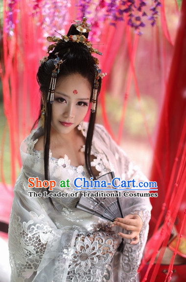 Top Chinese Ancient Costumes Theater and Reenactment Costumes and Headgear Complete Set for Women