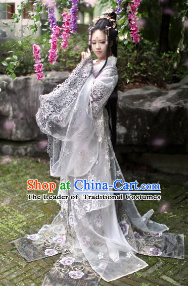 Top Chinese Ancient Costumes Theater and Reenactment Costumes and Headgear Complete Set for Women