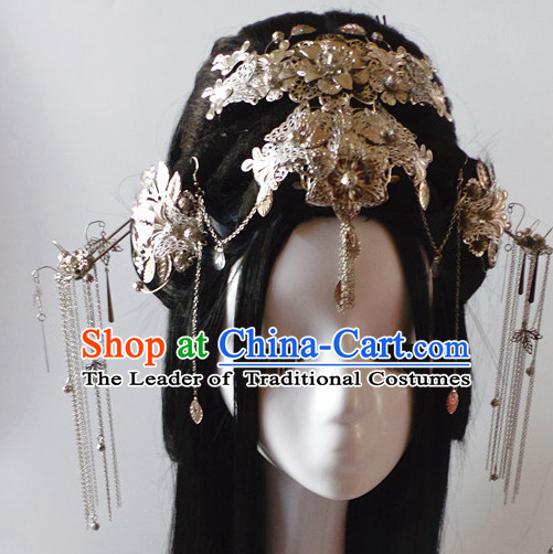 Silver Chinese Classical Fairy Headwear Crowns Hats Headpiece Hair Accessories Jewelry Set