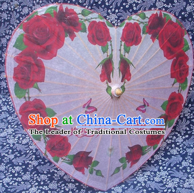 Heart Shape Traditional Rainproof Handmade Chinese Classic Oil Paper Umbrellas China Dance Umbrella Stage Performance Umbrella Dancing Props