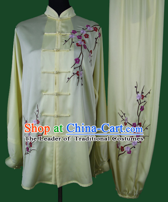 Light Yellow Chinese Kung Fu Tai Chi Wushu Shaolin Uniform Wudang Uniforms Wu Shu Nanquan Kungfu Changquan Costume Uniform Martial Arts Tai Chi Taiji Uniforms