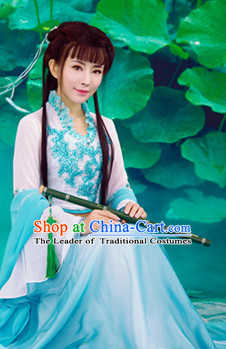 Traditional Chinese Women Beauty Clothing Dresses National Costume and Hair Ornaments Complete Set
