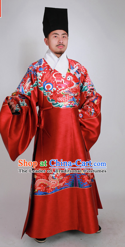 Chinese Emperor Ming Dynasty Han Fu Costumes Men Clothing Male Costume and Hat Complete Set