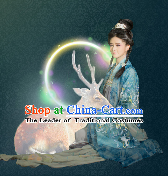 Chinese Ancient Women Hanfu Clothing Stage Drama Performance Traditional Girl Dress and Headwear Complete Set