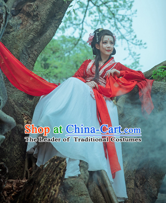 Red Chinese Hanfu Robe Clothing Handmade Bjd Dress Opera Costume Drama Costumes Complete Set