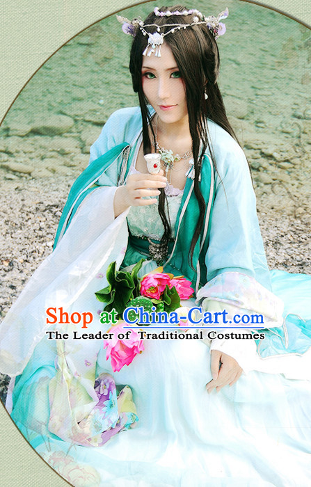 Green Chinese Princess Hanfu Robe Clothing Handmade Bjd Dress Opera Costume Drama Costumes Complete Set