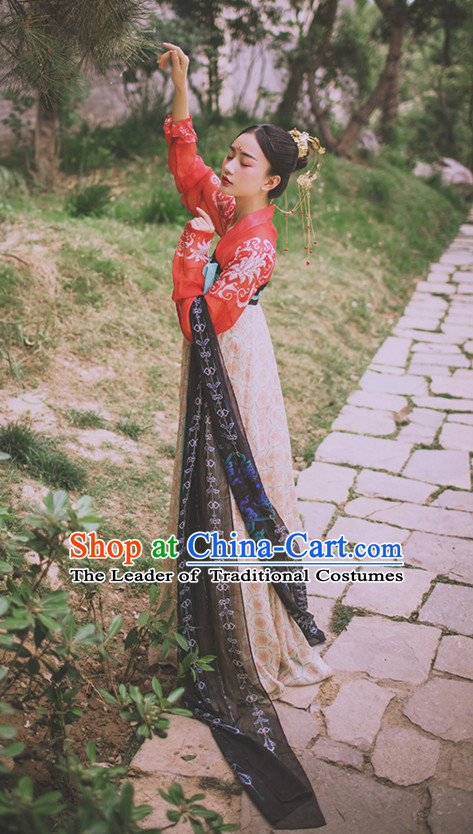 Chinese dress clothes skirt shirt pant wings evening dress water armor cloth scarf red hanfu red dress gown costumes