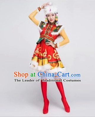Chinese Mongolian Minority Dance Dress China Fan Dance Costume Ribbon Dance Costumes Folk Dance Suit