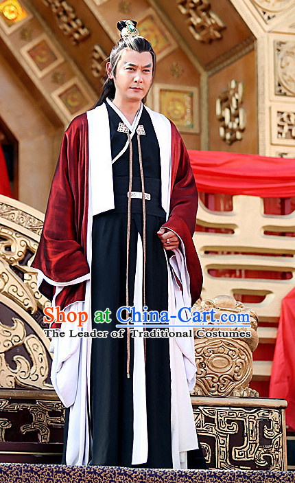 Chinese Ancient Swordsman Hero Costumes and Hair Ornaments Complete Set