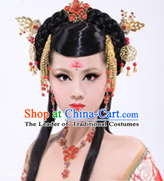 Chinese Ancient Black Wigs Hair Accessories Headpiece Headdress