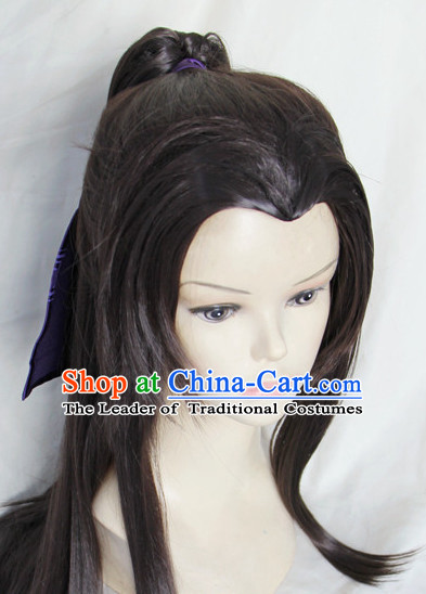 Chinese Ancient Style Long Black Hair Wig Hair Decoration Wigs Set