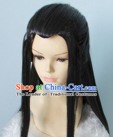 Chinese Ancient Style Long Black Hair Wig Hair Decoration Wigs Set