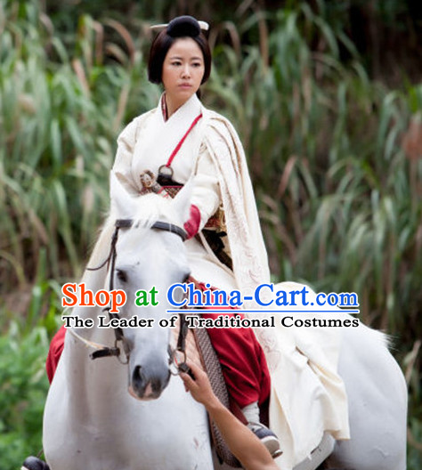 Chinese Female General White Hanfu Cloak Dress Gown Costumes Ancient Costume Clothing Complete Set
