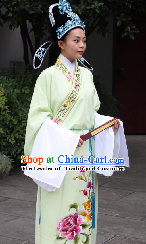 Chinese Scholar Opera Stage Costume Embroidered Young Men Hanfu Dress Gown Costumes Ancient Costume Clothing Complete Set