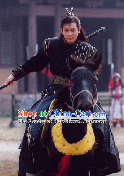 Black Chinese Men Knight Costume Stage Drama Costumes Parade Costume Complete Set
