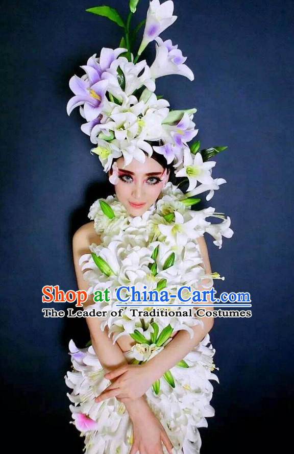 Parade Quality Flower Dance Costumes Popular Ostrich Feathers Fancy Costume Angel Wings Costume Complete Set