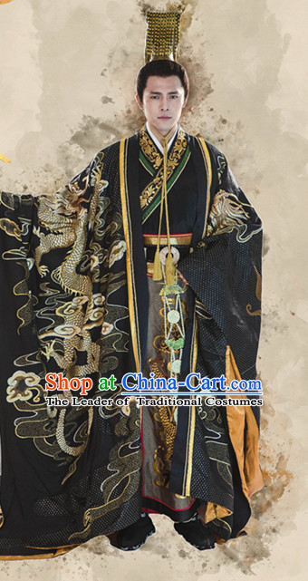 Chinese Ancient Imperial Palace Emperor Clothing Garment and Crown Complete Set for Men