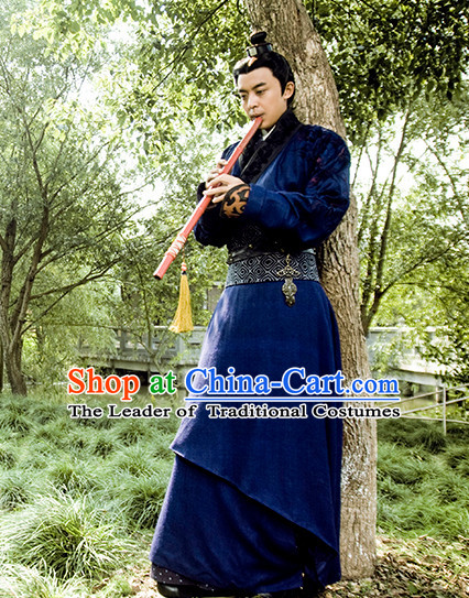 Chinese Ancient Swordsman Clothing Garment and Hat Complete Set for Men