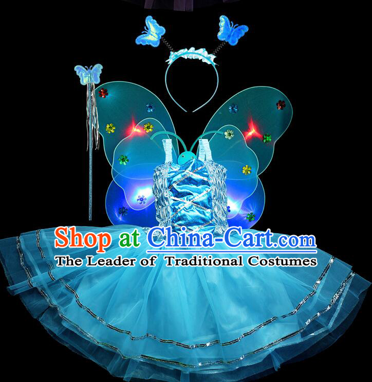 LED Lights Butterfly Dance Costumes Dancing Costume Complete Set for Kids Children Girls