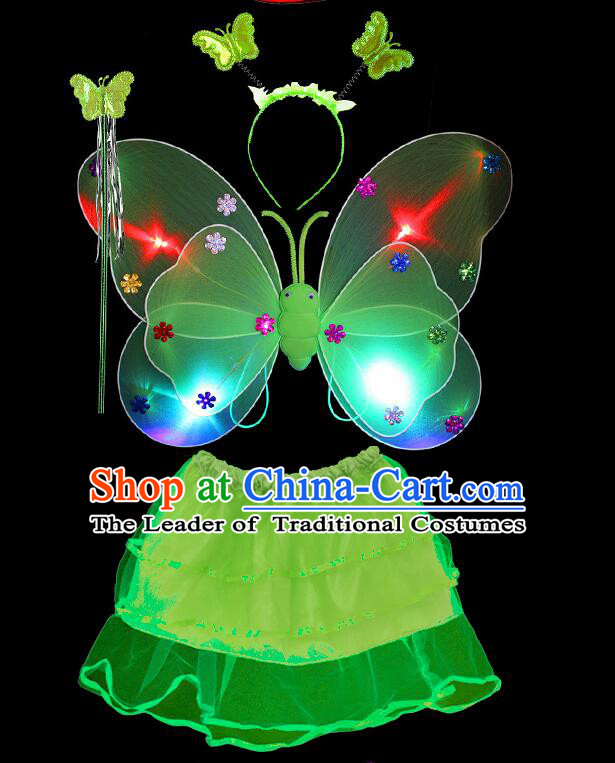 LED Lights Butterfly Dance Costumes Dancing Costume Complete Set for Kids Children Girls