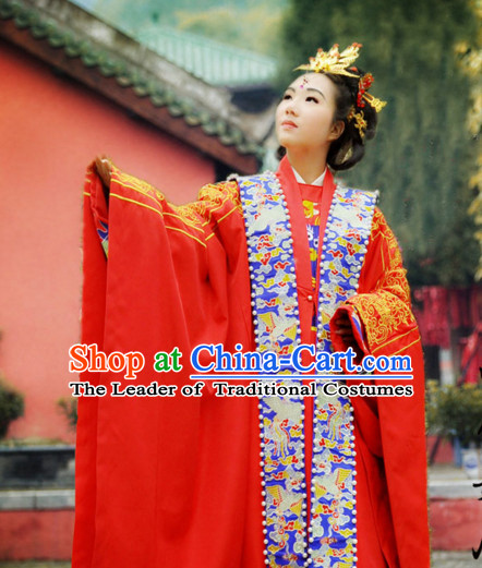 Ancient Chinese Princess Ming Dynasty Wedding Dresses Traditional Royal Stage Hanfu Classical Dress National Costumes Clothing and Hair Jewelry Complete Set