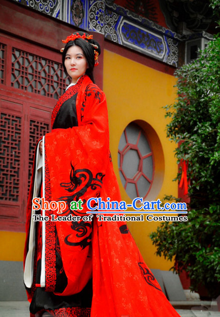 Ancient Chinese Princess Han Dynasty Wedding Dresses Traditional Royal Stage Hanfu Classical Dress National Costumes Clothing and Hair Jewelry Complete Set