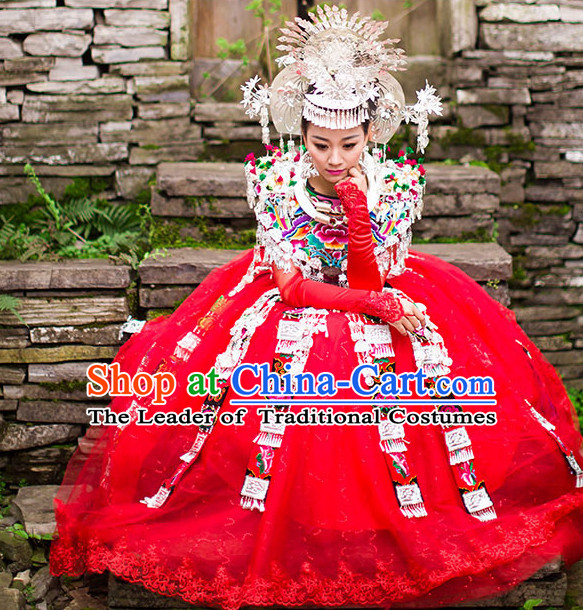 Chinese Miao Princess Clothing Miao Clothes Minority Dresses Ethnic Costumes and Accessories Complete Set for Women