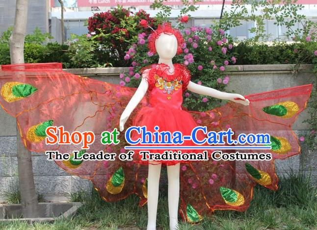 Stage Performance Butterfly Dance Costumes and Headwear Complete Set for Women Girls