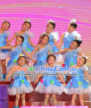 Chinese Stage Dance Costume Dance Costumes Fan Dance Umbrella Ribbon Fans Dance Fan Water Sleeve Costume for Children Girls