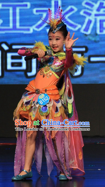 Chinese Stage Minority Dance Costume Dance Costumes Fan Dance Umbrella Ribbon Fans Dance Fan Water Sleeve Costume for Children Girls