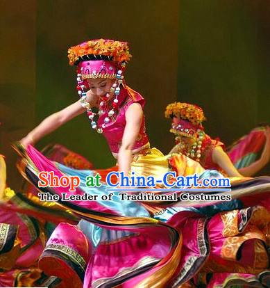 Chinese Stage Ethnic Style Costume Dance Costumes Fan Dance Umbrella Ribbon Fans Dance Fan Water Sleeve Costume for Women